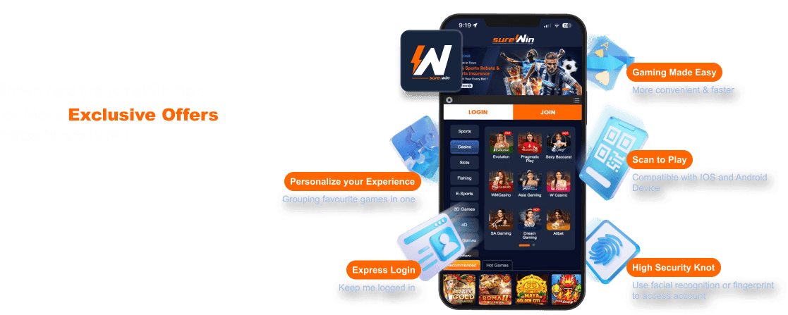sureWin mobile app features on Android and iOS
